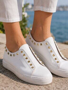 Michele Lopriore Mila Sneakers White Leather Studded Made in Italy 36